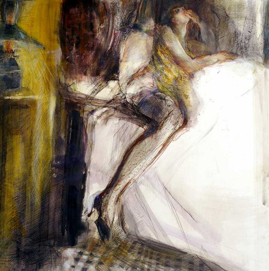 En attendant le Dixmude _ Fabienne Comte,  Technique mixte sur toile, 2004, 107 x 107 cm